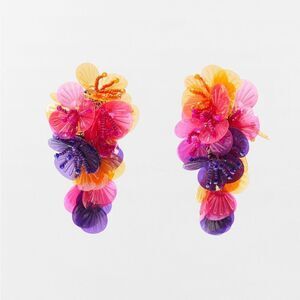Zara Multicolor Floral Cluster Drop Earrings